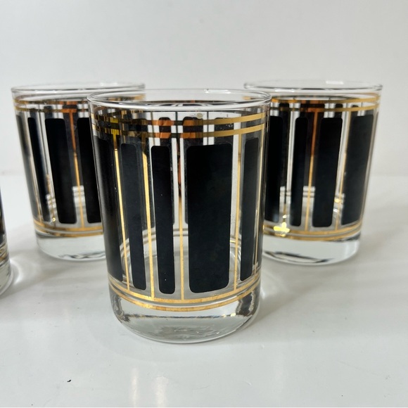 Culver Signed ServeMates Black and Gold Stripe Old Fashion Glasses Set of 4 - Picture 4 of 6